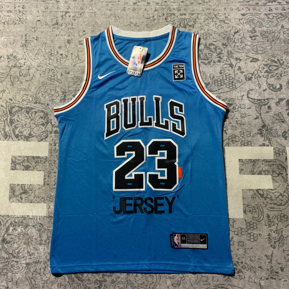 Nike Off-White Bulls Jersey Mens 44 Blue New Michael Jordan 23 The Ten Swingman